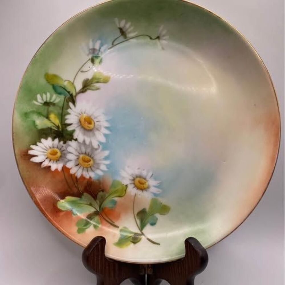 Antique HR Hutschenreuther Selb Bavaria Hand-Painted Daisy Porcelain Cabinet Pla